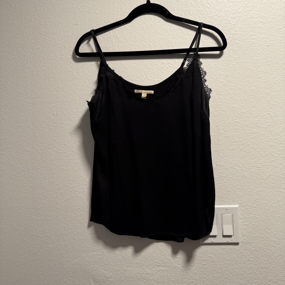 Anthropologie Floreat Black Silky Lace Trim Tank Top Size Small